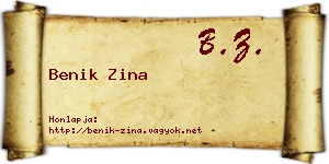 Benik Zina névjegykártya